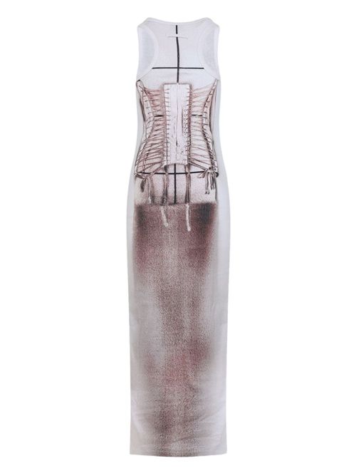 Cotton Ribbed Long Dress Printed Trompe L'il Corset JEAN PAUL GAULTIER | 2534FRO405J582260100